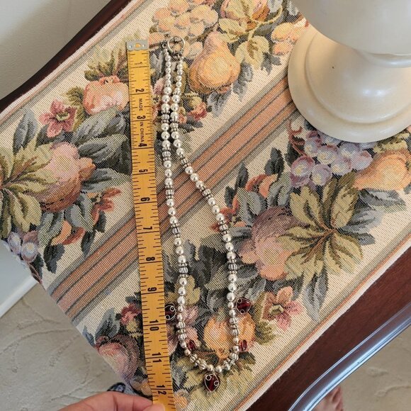 Handmade red heart and silver necklace - 24" - Picture 4 of 4